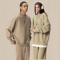 Sweatshirt Crewneck 400G Heavyweight Pria Polos Gaya Amerika Oversized