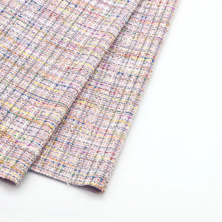 Cappotto personalizzato stile Chane tessuto 230gsm poliestere Rayon cotone Spandex Tweed tessuto a maglia per indumento da donna