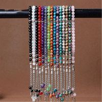 Vente en gros de perles de cristal d'agate de jade naturelle plume gland chapelet bracelet femmes 33pcs 8mm islamique Tasbih perles de prière musulmane