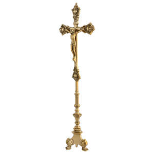 Crucifijo de Mesa de Latón Dorado con Base Grabada con Jesús para el Hogar, Altar, Oración o Decoración Religiosa para Iglesia, MCC-09 Dorado - Product Image 5
