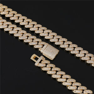 Buzlu Out 17mm Miami küba Link zinciri altın IP kaplama pirinç hazırlanmış açacağı seti 3A + zirkon taş Unisex Hip-Hop bilezikler kolye - Product Image 3