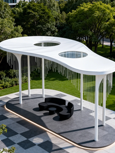 Pergola Moderna Minimalista in Metallo Curvo, Tettoia Artistica Personalizzata con Illuminazione Lineare per Piazze - Product Image 1