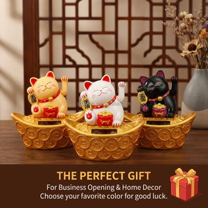 Ornement de chat porte-bonheur solaire en ABS, <span class=keywords><strong>Maneki</strong></span> <span class=keywords><strong>Neko</strong></span> qui agite automatiquement la main, avec base lingot d'or, décoration Feng Shui pour la prospérité, idéal comme cadeau - Product Image 4
