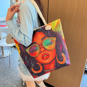 Bolsa Tote de Tecido Oxford Estampada com Padrão de Letras, Tamanho Padrão, 12oz, Reutilizável, Econômica, Sustentável, com Bolso com Zíper - Product Image 1