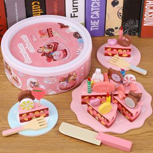 Jeu de blocs en bois pour enfants : cuisine éducative, gâteau d'anniversaire à découper avec bougies, aliments de jeu d'imitation pour tout-petits - Product Image 1