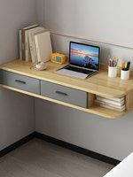 Home Floating Desk Student Writing Laptop Table Bedroom Bedside Vanity Wall-Mounted Dressing Table Wood PVC Surface Rounded