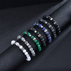 <span class=keywords><strong>Nome</strong></span> personalizzato inciso 8mm bracciale in pietra naturale braccialetti Vintage in acciaio inossidabile con perline - Product Image 2