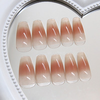 Uñas Postizas de Alta Calidad, Color Nude Ombre, Forma Ataúd, 24 Piezas, Reutilizables