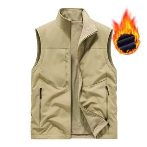 Men's Black Stand Collar <b>Padded</b> Vest With Zipper Closure And Front Pockets Winter Casual Outerwear - Product Image 2