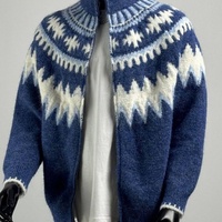 Cardigan en tricot vintage pour couple, avec fermeture éclair et patchwork, col montant, pour homme, automne-hiver, pull de Noël, vêtement d'extérieur décontracté