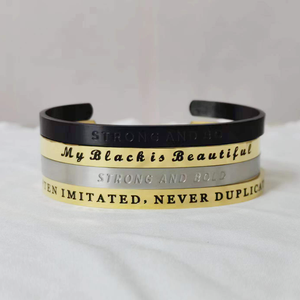 Bracelet <span class=keywords><strong>Mantra</strong></span> personnalisé en or trempé US Euro, gravure inspirée des femmes et des hommes, manchette C, I <span class=keywords><strong>Am</strong></span> Collection - Product Image 5