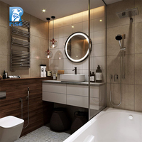 Kabinet kamar mandi cermin bulat LED gaya Modern, dengan Sensor sakelar sentuh untuk apartemen, kamar mandi, Salon & Hotel