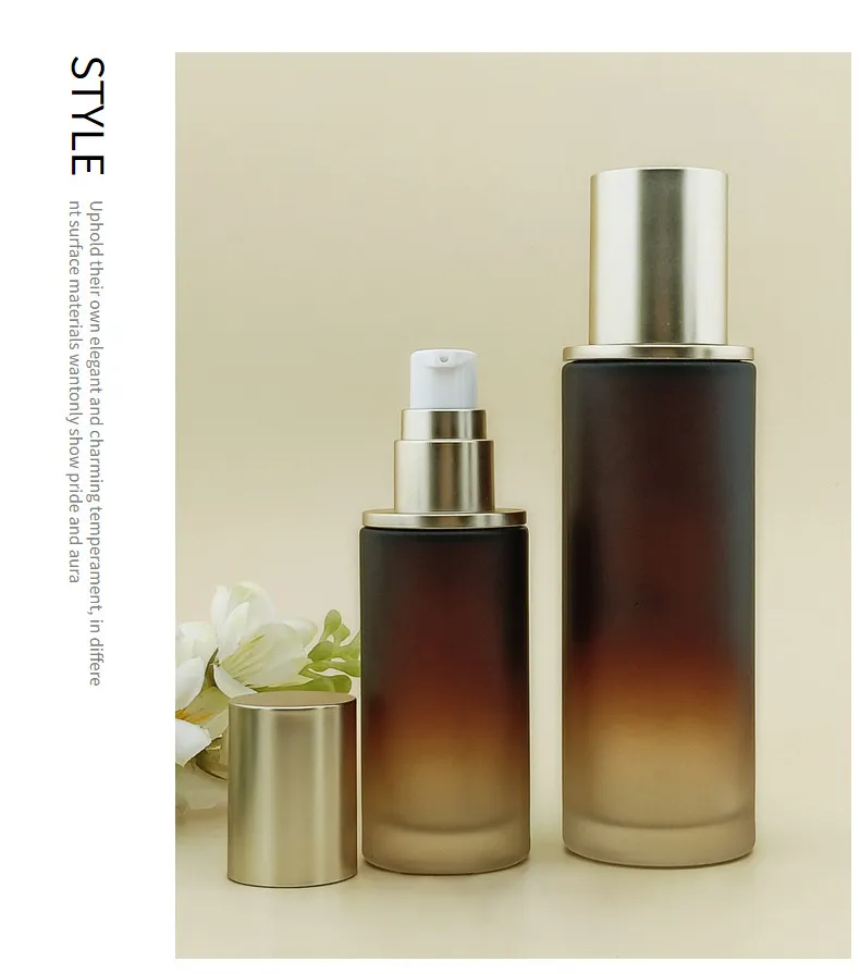 OEM ODM accepté bouteille cosmétique en verre vide de luxe pour les soins de la peau ambre dégradé modèle et taille multiples