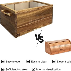 Bread Box Square Wooden With Lid Natural Wood Color For <b>Kitchen</b> Storage - Product Image 5
