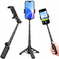 Mini trépied pliable pour selfie stick avec contrôle du zoom, rotation à 720°, télécommande détachable pour les voyages et le vlogging