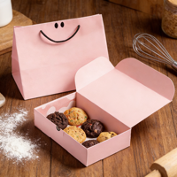 Boîtes à biscuits en carton de qualité alimentaire personnalisées, emballage de pâtisserie rose, boîte à biscuits et à beignets pliable en papier biodégradable