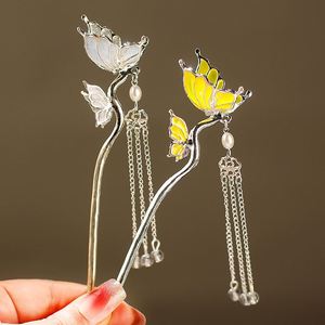 Horquilla de metal con borlas y circonitas para mujer, estilo mariposa, para peinados de novia, accesorios para el cabello de boda - Product Image 3