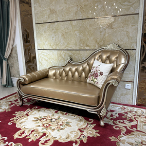 <span class=keywords><strong>Chaise</strong></span> <span class=keywords><strong>Longue</strong></span> de Madera Maciza Francesa con Tapicería de Cuero, Mueble de Lujo Europeo Tallado para Villa, Silla Escultórica para Sala de Estar Elegante - Product Image 3