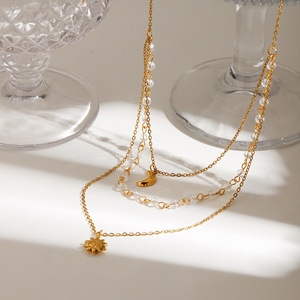 Collana di moda donna oro 18K in acciaio inossidabile con stella e luna a <span class=keywords><strong>tre</strong></span> strati - Product Image 4