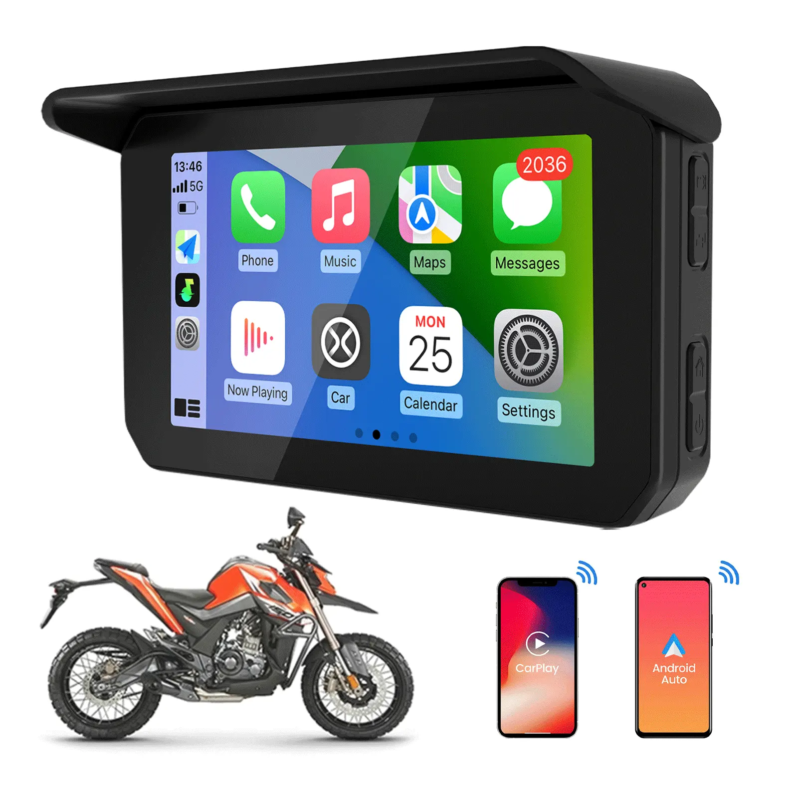 CARABC Motorbike Gps Carplay Screen Motorcycle Screen Wireless Android Auto Display 5 inch wireless Navigation waterproof