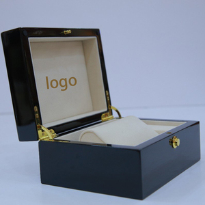 Luxury Presentation Case <b>Black</b> Wooden Watch <b>Box</b> Leather Lined Watch Case Gift Packaging Display Storage <b>Box</b> Custom Logo - Product Image 3