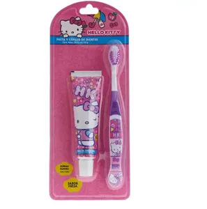 pretty cartoon kitty kids toothbrush set with toothpaste with candy flavour