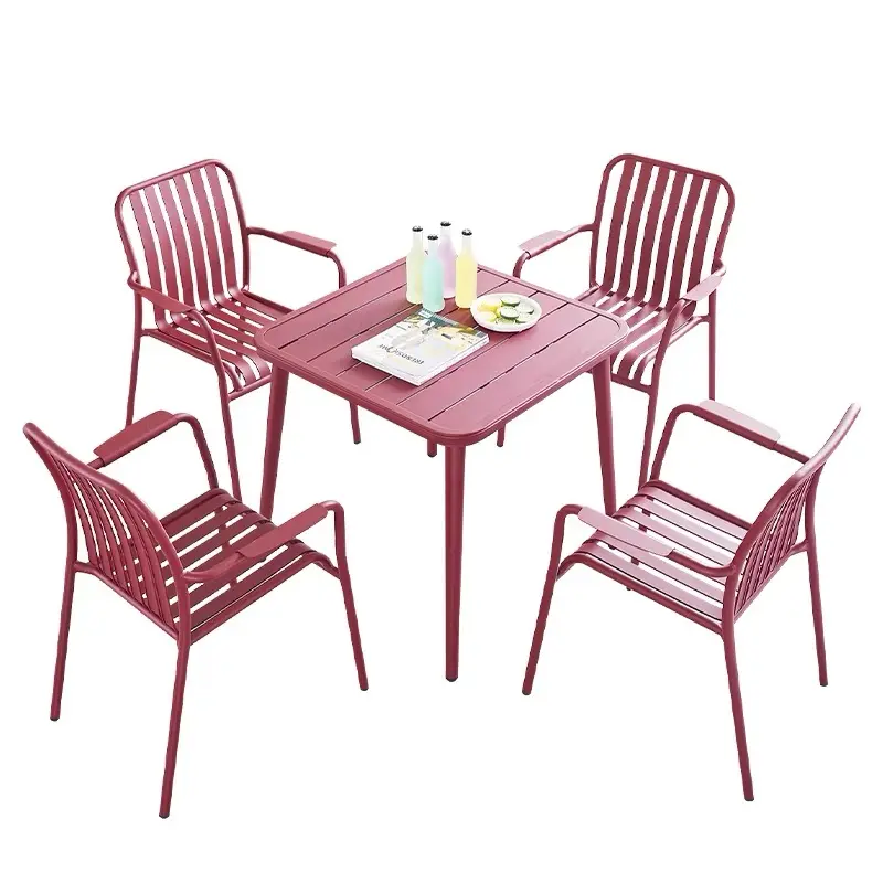 ชุดโต๊ะและเก้าอี้สวนอลูมิเนียมสำหรับรับประทานอาหารเฟอร์นิเจอร์ชุดลานกลางแจ้ง