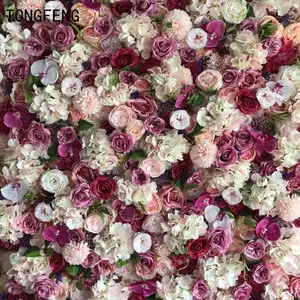 थोक कस्टम गुलाबी आइवरी 3D रोल अप शादी की आपूर्ति सजावट गुलाब पृष्ठभूमि रेशम कृत्रिम पार्टी सजावटी फूल दीवार