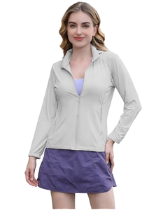 Chaqueta de Protección Solar UPF50+ de Manga Larga con Media Cremallera para Mujer, Color Sólido, Anti-UV, para Uso en Exteriores, Corte Regular, Material de Poliéster - Product Image 1