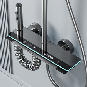 Juego de Ducha Moderno de 4 Funciones Negro y Gris para Baño con Pantalla <span class=keywords><strong>Digital</strong></span> Inteligente y Luz Ambiental Grifo de Ducha de Aluminio Espacial - Product Image 1
