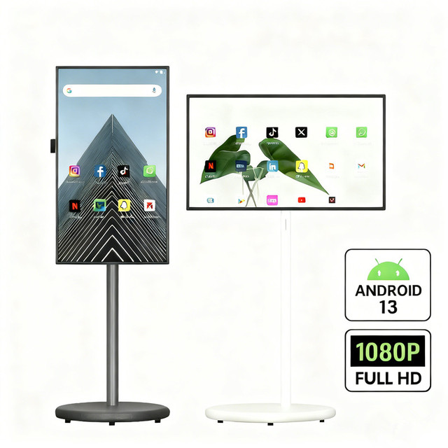 27 Inch LED White Interactive Touch Screen Smart TV with Battery 1080P Vertical Wireless Mobile Portable TV Gaming Ready