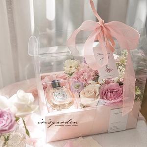 Dapat didaur ulang kertas kraft transparan persegi panjang bening kotak kue bunga transparan warna-warni kertas bunga membawa pegangan kotak kue - Product Image 3