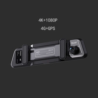 4G GPS 9.66 Inci Kamera Dasbor Hitam DVR Mobil Cermin Depan/Belakang 4K+1080P HD Layar Sentuh Perekam Video Lensa Ganda WiFi