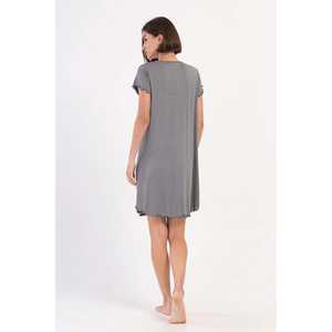 Women's Viscon V-Neck Lace Bib <b>Short</b> <b>Sleeve</b> Oval Tunic <b>Knit</b> <b>Tops</b> - Product Image 2