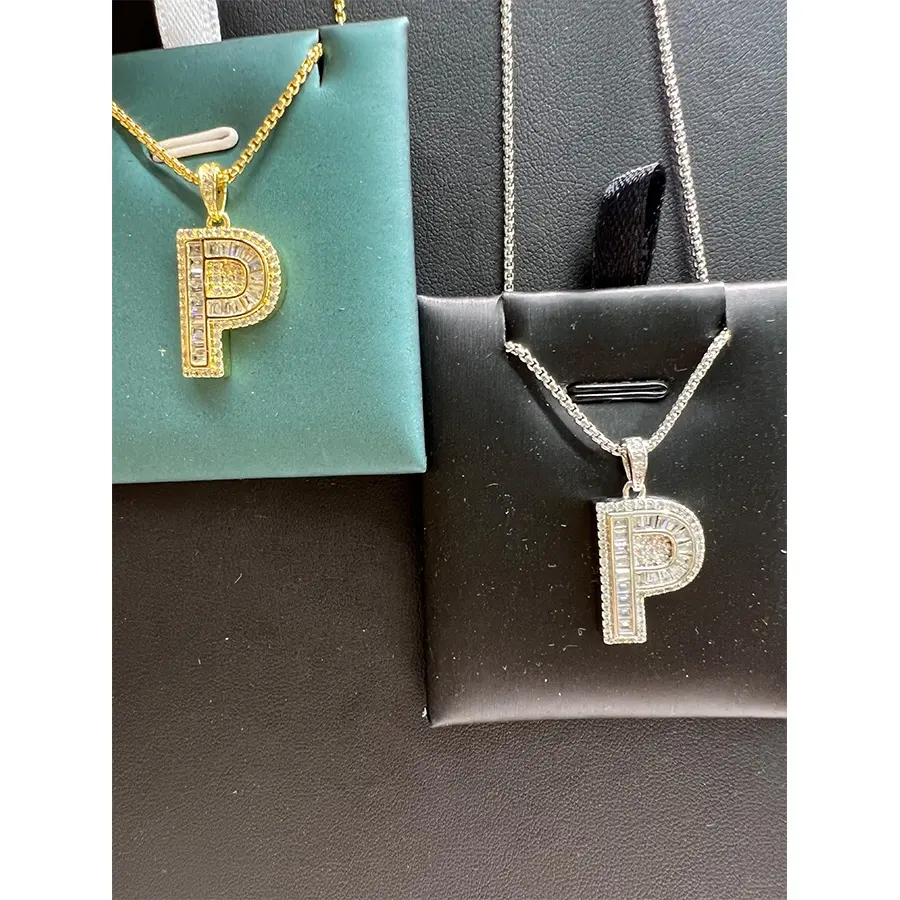 Monogram Necklaces Hip Hop Jewelry Personalized Initial Name Plate Letter Pendant Necklace With Zircon Birthday Gift