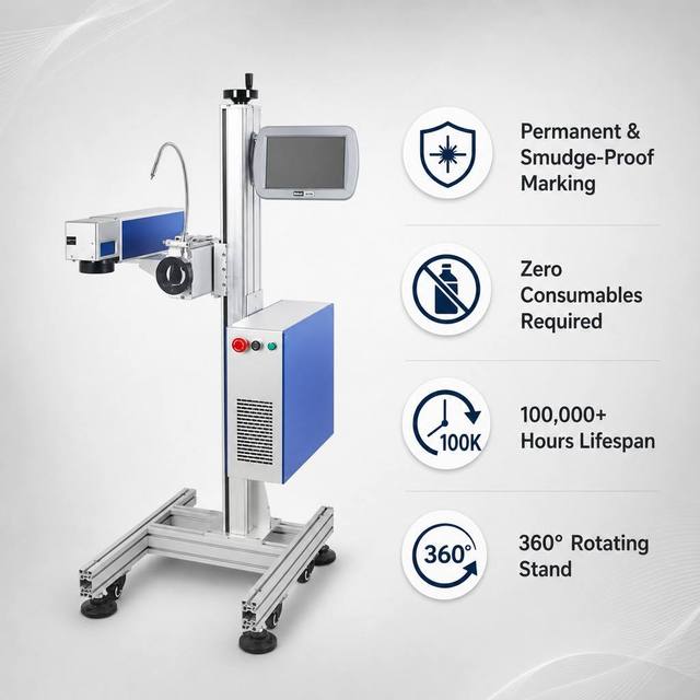 CO2 Laser Marking Machine 20W/30W/50W High-Accuracy Air-Cooled Food Grade Safe Medical Pharma Plastic Packaging ISO DXF/PLT/AI