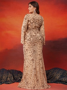 LY2345D abiti di lusso con paillettes per <span class=keywords><strong>donna</strong></span> abiti da sera manica lunga Slim taglie forti abiti da sposa per abito da damigella d'onore - Product Image 6