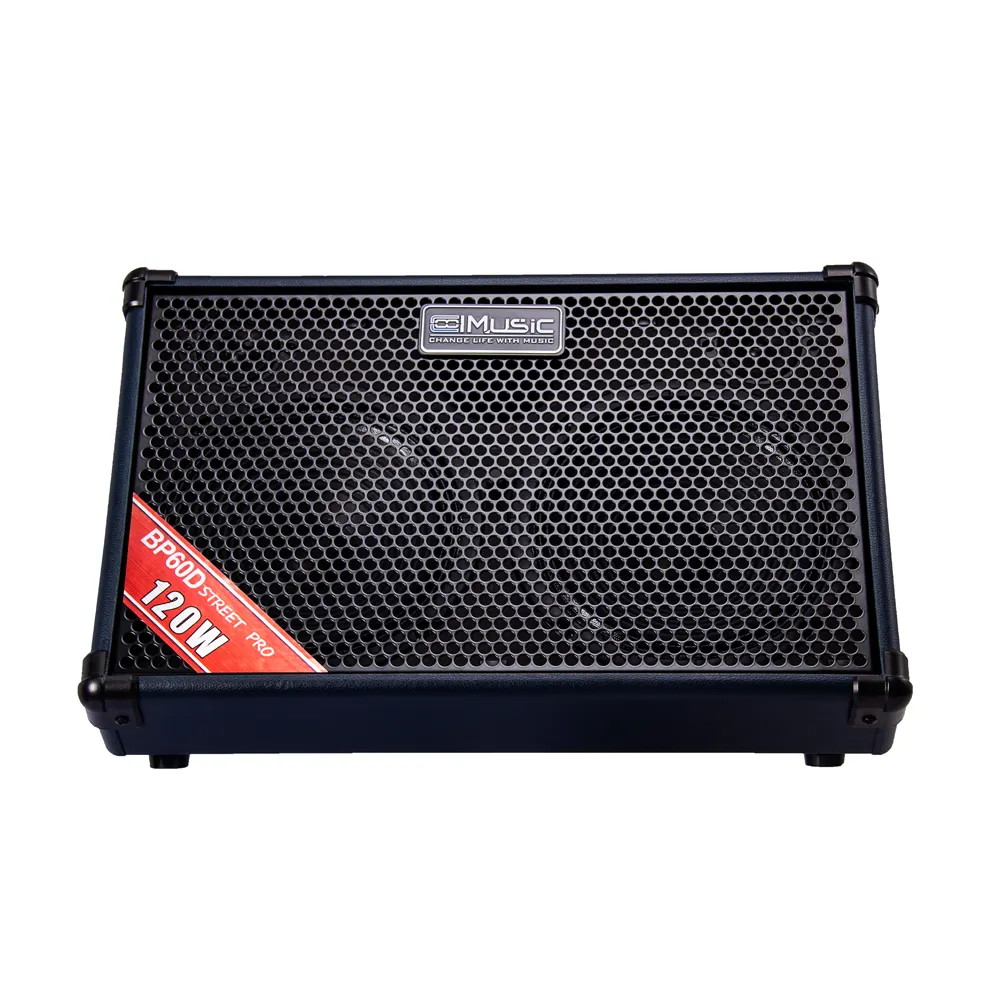 COOLMUSIC BP60D Amplificador de guitarra de madera de 120W para altavoz de exterior Busker con efectos de reverberación de entrada de micrófono