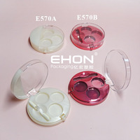 Conteneur de fard à paupières unique et portable, 3 couleurs, avec pinceau de maquillage intégré, couvercle transparent, en plastique ABS cylindrique