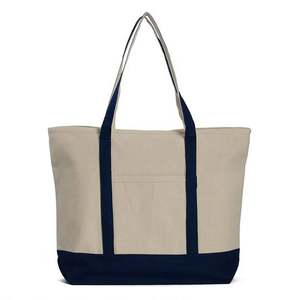 Eco Friendly Hot Premium Shopping Beach Yoga Multi-Pocket Heavy Duty Canvas Navy Red Cotton Tote Bag With Pocket - Product Image 3