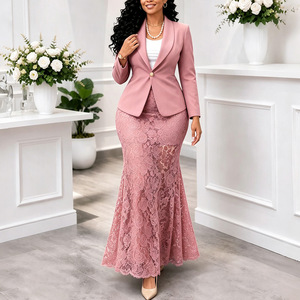 Übergröße Damen Zweiteiler Set <span class=keywords><strong>Blazer</strong></span> und Spitzen-Meerjungfrauenrock Elegantes Büro-Abendoutfit Formeller Business-Anzug für Damen - Product Image 4