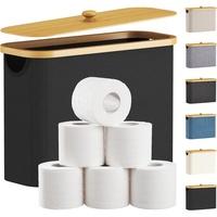 Panier de rangement pour papier toilette YK moderne, écologique, durable, en bois, autoportant, fait main, avec couvercle et poignée, pour caravane, salle de bain, placard, noir