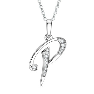 Collana con Ciondolo in Argento 925, Lettera P con Cristalli di Strass, Catena a Maglia Quadrata, Gioiello Classico da Donna per Uso Quotidiano - Product Image 1