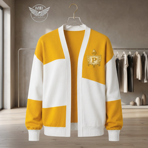 Suéter Cárdigan de Punto para Mujer Philo, Invierno, Amarillo y Blanco, con Bloques de Color, Logotipo Bordado en la Parte Delantera, Casual, Manga Larga - Product Image 3