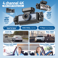 4 Lensa 360 ° Kamera Dasbor 4 Saluran Depan Belakang dengan Super Night Vision, Monitor Parkir IPS 3,39 inci, Perekam Video Mobil untuk Mobil