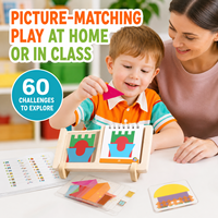 Jeu de puzzle géométrique pour designer de maisons, 60 défis visuels, 15 cartes de formes transparentes, support d'affichage en bois, éducatif pour tous les âges