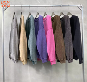 Suéter Vintage de Cuello Redondo para Hombre, 100% Algodón Batik, Felpa Francesa Gruesa de 420 GSM, Color Sólido, Lavado Ácido, para Invierno - Product Image 1