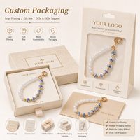 Porte-clés en porcelaine chinoise bleue et blanche fait main, breloque de sac en perles d'imitation, accessoires pendentifs, porte-clés en cristal irisé