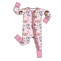 Livraison Rapide Combinaison Bébé Unisexe en Fibre de Bambou 95% avec Fermeture Éclair Bidirectionnelle Pliable à Manches Longues Imprimé Animal Personnalisable