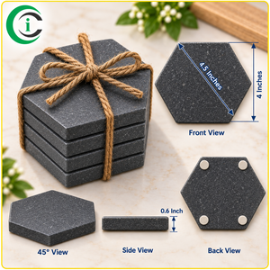 CCI <b>Black</b> Marble Terrazzo <b>Coaster</b> Set of 4 Hexagonal 4 Inch Decorative Stone Drink <b>Coasters</b> for Kitchen Home Dining Table Coffee - Product Image 2